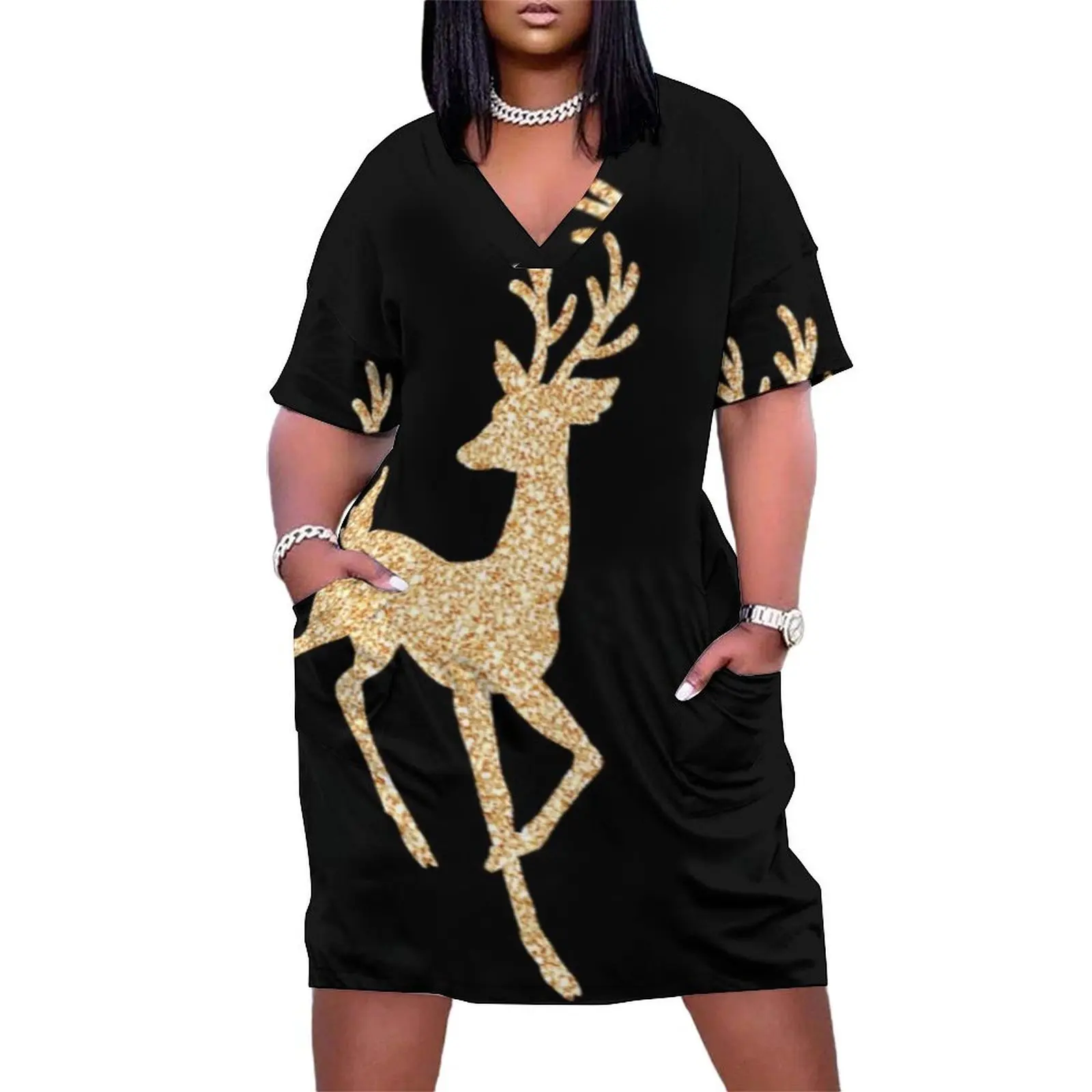 Gold reindeer Loose Pocket Dress Woman's evening dress Women's skirt cocktail dresses Women dresses summer
Gold reindeer Loose Pocket Dress Woman's evening dress Women's skirt cocktail dresses Women dresses summer