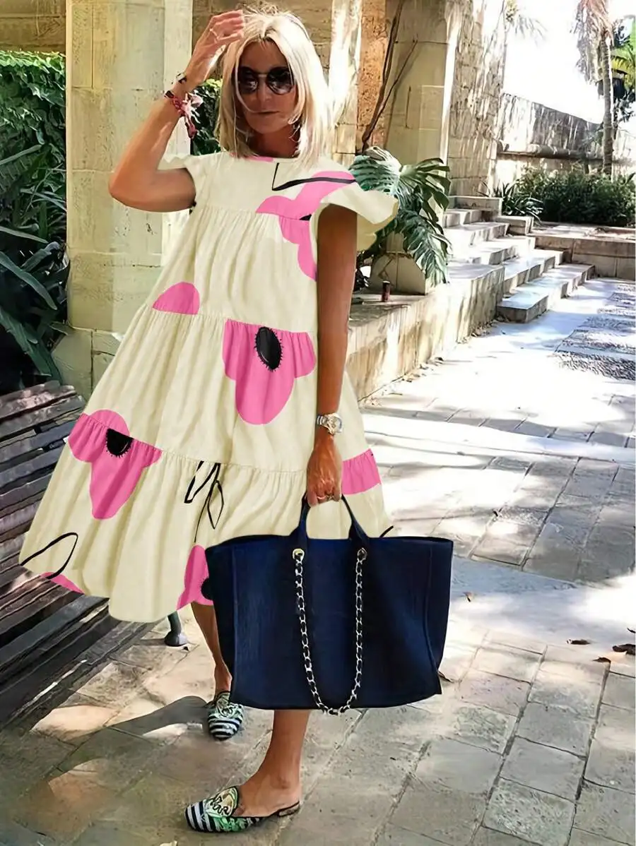 Floral Printed Ruffle Hem Dress For Women Vacation Beach Casual Outfit
Floral Printed Ruffle Hem Dress For Women Vacation Beach Casual Outfit