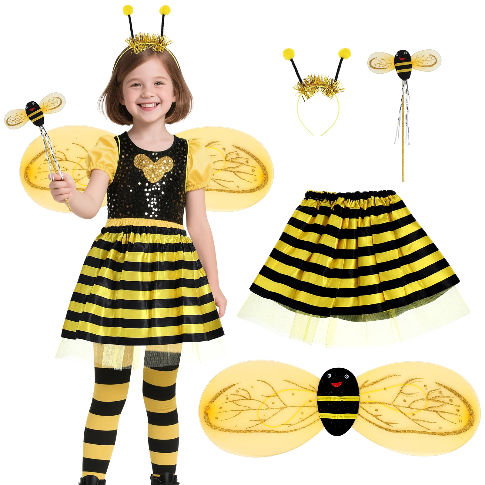 Bee Headband Costume Set For Girls Durable Kids Party Outfits Creative Fairy Wing Skirt Kit Cosplay Performance Wear
Bee Headband Costume Set For Girls Durable Kids Party Outfits Creative Fairy Wing Skirt Kit Cosplay Performance Wear