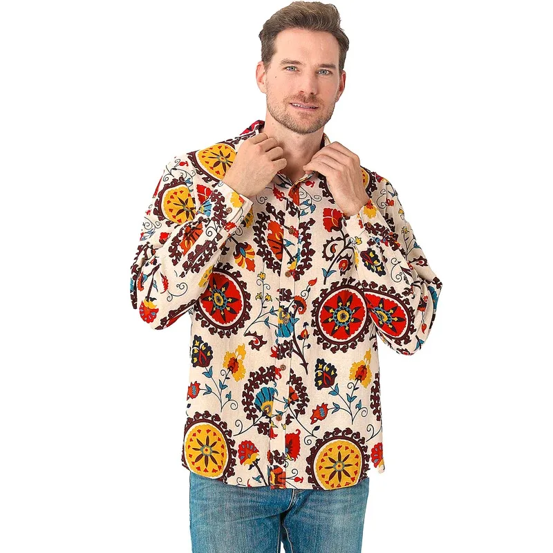 Men 70s Shirts Vintage Hippie Disco Party Dress Shirt Paisley Floral Funky Fancy Long Sleeve Casual Button Down Tops 
Men 70s Shirts Vintage Hippie Disco Party Dress Shirt Paisley Floral Funky Fancy Long Sleeve Casual Button Down Tops
