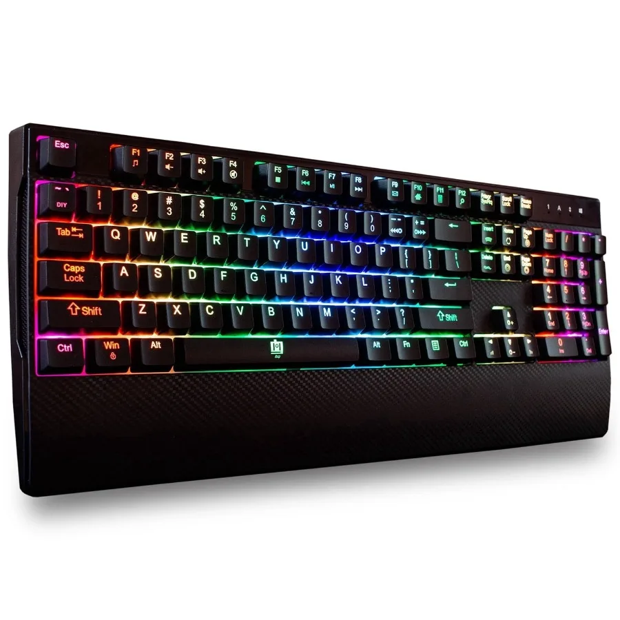 Mechanical Gaming Keyboard Anti-Ghosting Ergonomic Fixed Palm Rest Full Customizable RGB Backlit Carbon Fiber Design Outemu Blu
Mechanical Gaming Keyboard Anti-Ghosting Ergonomic Fixed Palm Rest Full Customizable RGB Backlit Carbon Fiber Design Outemu Blu
