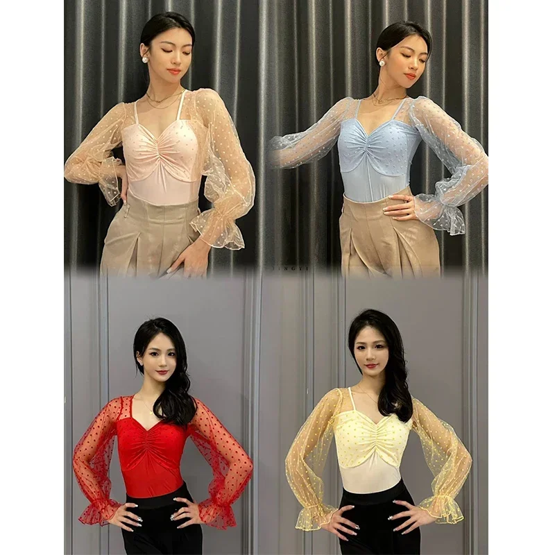 New Polka Dot Bubble Sleeves Ballroom Dance Clothes Women Latin Dance Leotards Waltz Practice Clothing Performance Wear DNV22543
New Polka Dot Bubble Sleeves Ballroom Dance Clothes Women Latin Dance Leotards Waltz Practice Clothing Performance Wear DNV22543