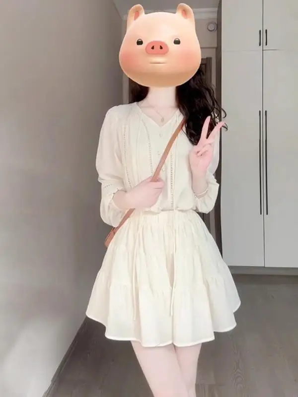 Spring Summer White Dr Set Women's Beach Vaion Outfit A-Line ort Skirt French Sle Long Sve V-Ne Ci Walk Dr
Spring Summer White Dr Set Women's Beach Vaion Outfit A-Line ort Skirt French Sle Long Sve V-Ne Ci Walk Dr