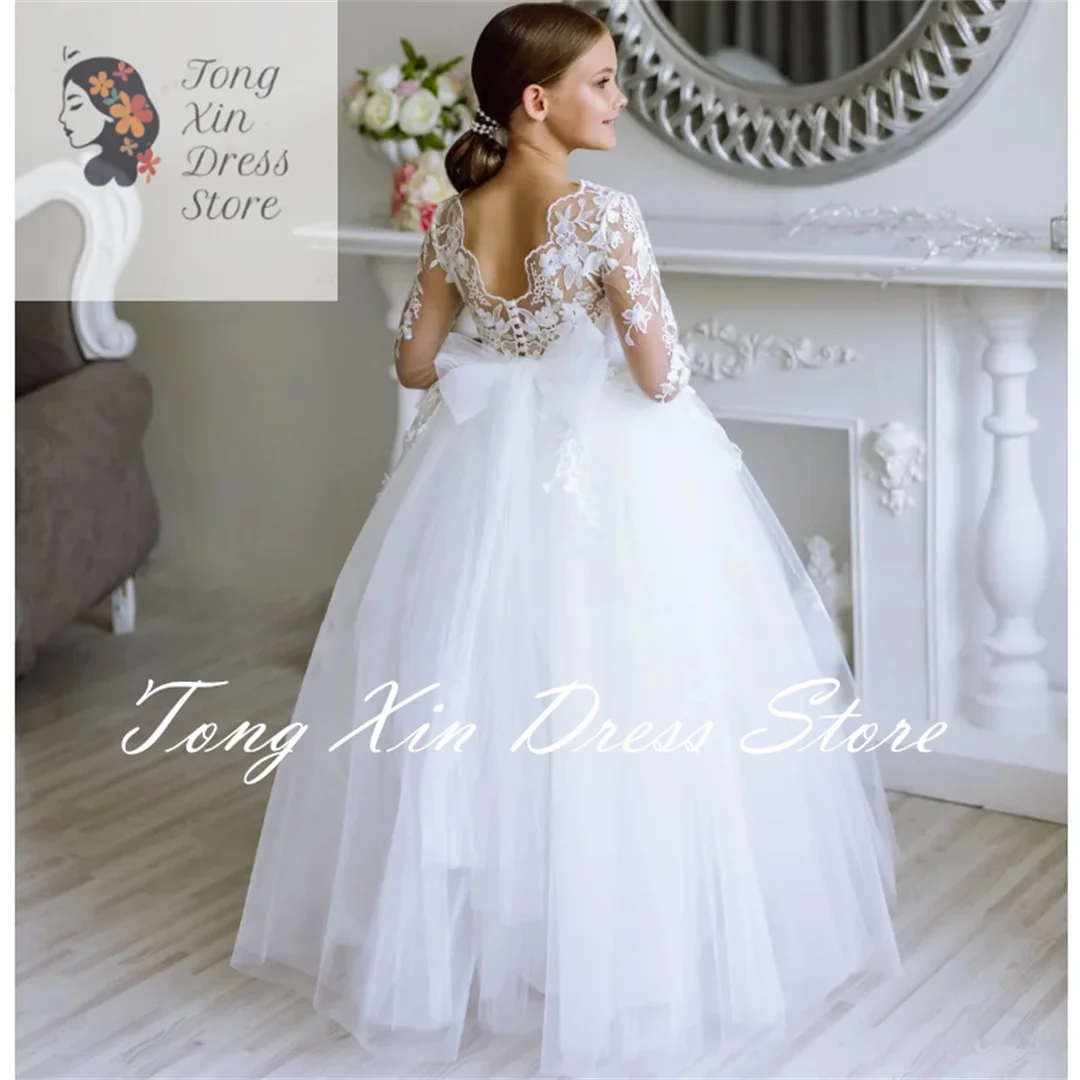 Flower Girl Dresses White Tulle Lace Appliques With Bow Long Sleeve For Wedding Birthday Party First Communion Gowns
Flower Girl Dresses White Tulle Lace Appliques With Bow Long Sleeve For Wedding Birthday Party First Communion Gowns