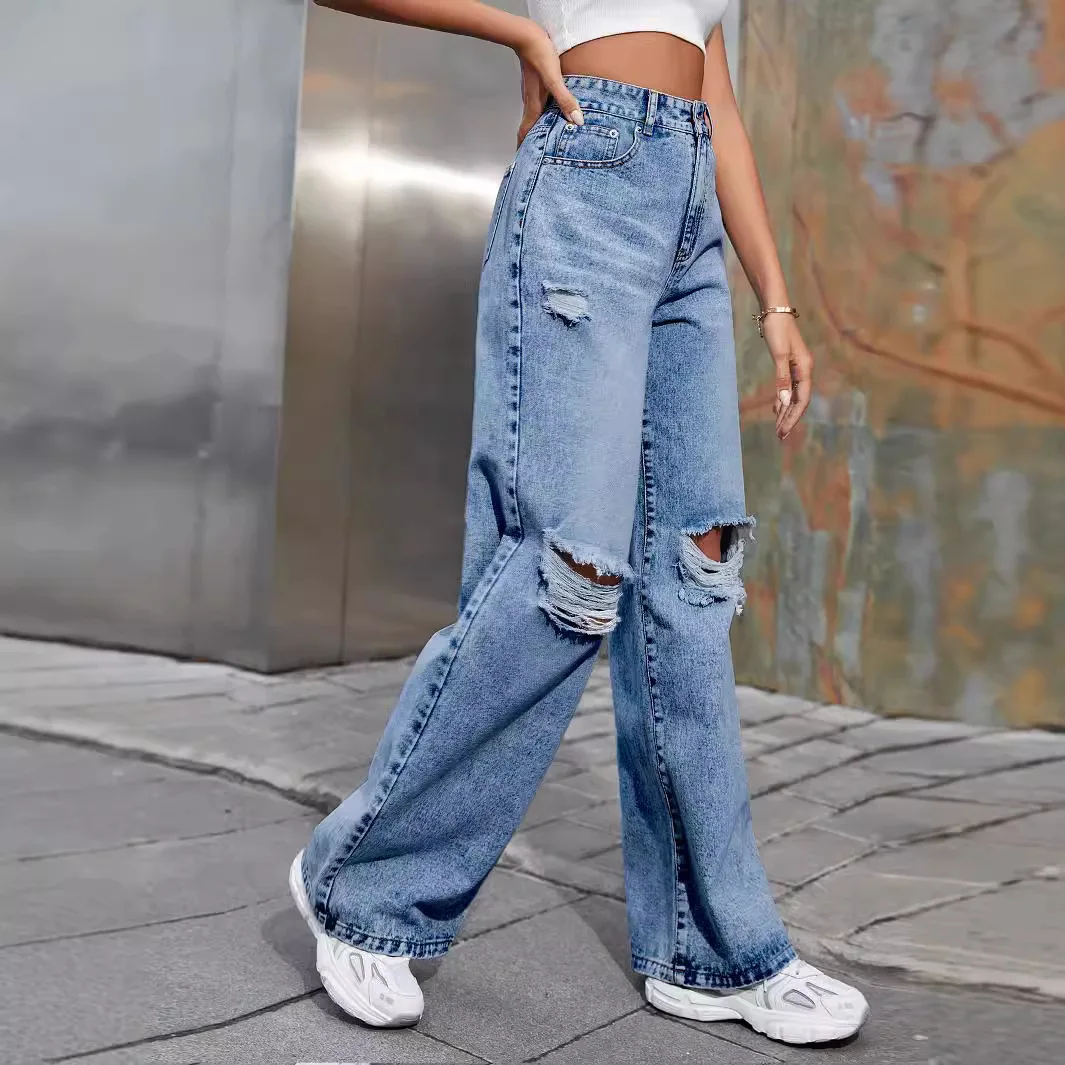 Women's Y2K High Waist Ripped Wide Leg Jeans, Washed Distressed Straight Leg Denim Pants, Casual Streetwear Bottoms
Women's Y2K High Waist Ripped Wide Leg Jeans, Washed Distressed Straight Leg Denim Pants, Casual Streetwear Bottoms