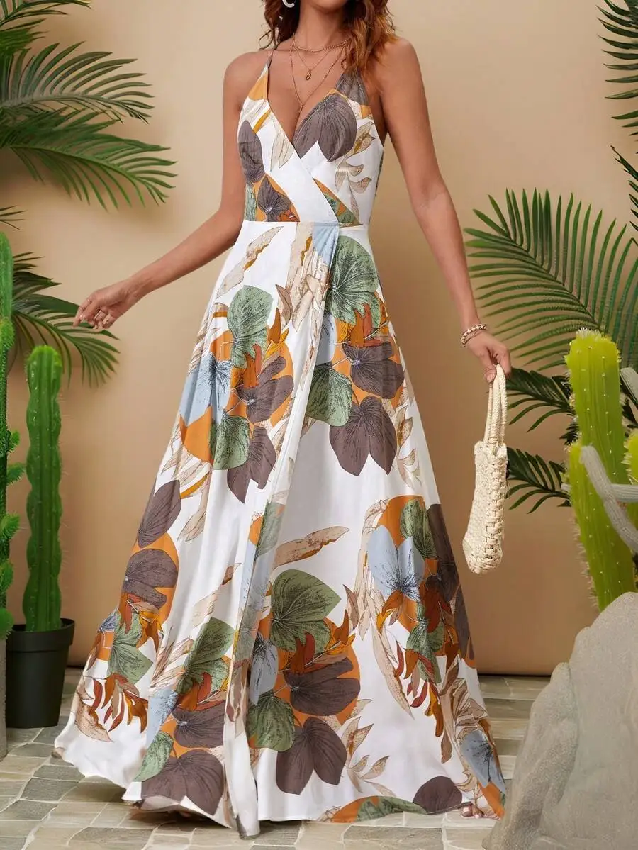 Womens Floral Print High Side Split Halter Maxi Dress
Womens Floral Print High Side Split Halter Maxi Dress