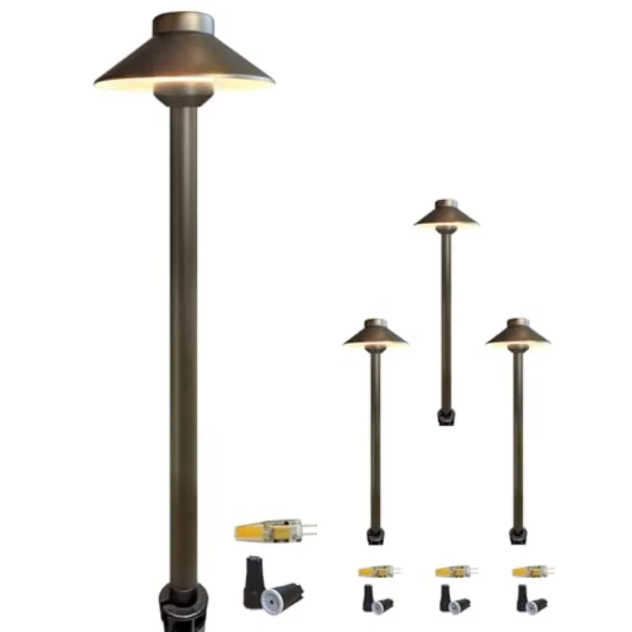 Brass Low Voltage Pathway Lights Wired 4-Pack with 3W LED G4 Bulb, 12V Waterproof China Hat Outdoor Path Lighting for Yard, Pat
Brass Low Voltage Pathway Lights Wired 4-Pack with 3W LED G4 Bulb, 12V Waterproof China Hat Outdoor Path Lighting for Yard, Pat