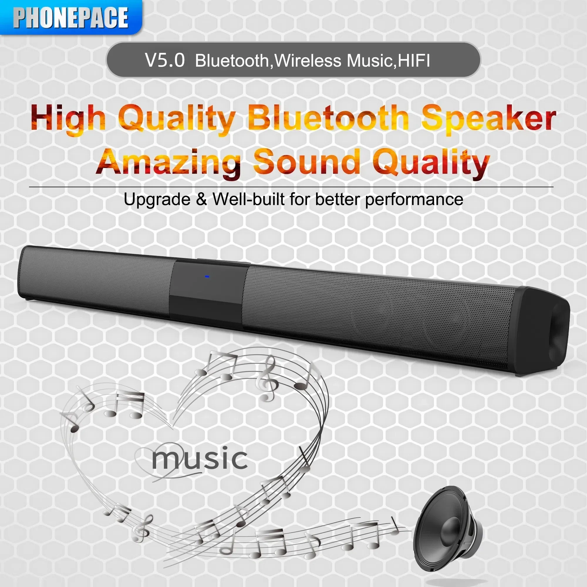 PHONEPACE Bluetooth 5.0 Soundbar Speaker, HIFI Wireless Audio с FM/TF/USB, 6 режимов звука для домашнего кинотеатра
PHONEPACE Bluetooth 5.0 Soundbar Speaker, HIFI Wireless Audio с FM/TF/USB, 6 режимов звука для домашнего кинотеатра