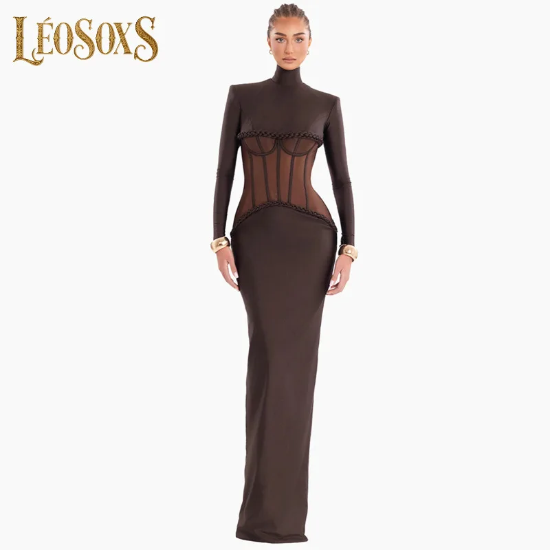 LEOSOXS Платье макси с высоким воротом и длинными рукавами, корсет с сетчатой талией, облегающее вечернее платье, элегантная шикарная мода, осень 2023 г.
LEOSOXS Платье макси с высоким воротом и длинными рукавами, корсет с сетчатой талией, облегающее вечернее платье, элегантная шикарная мода, осень 2023 г.