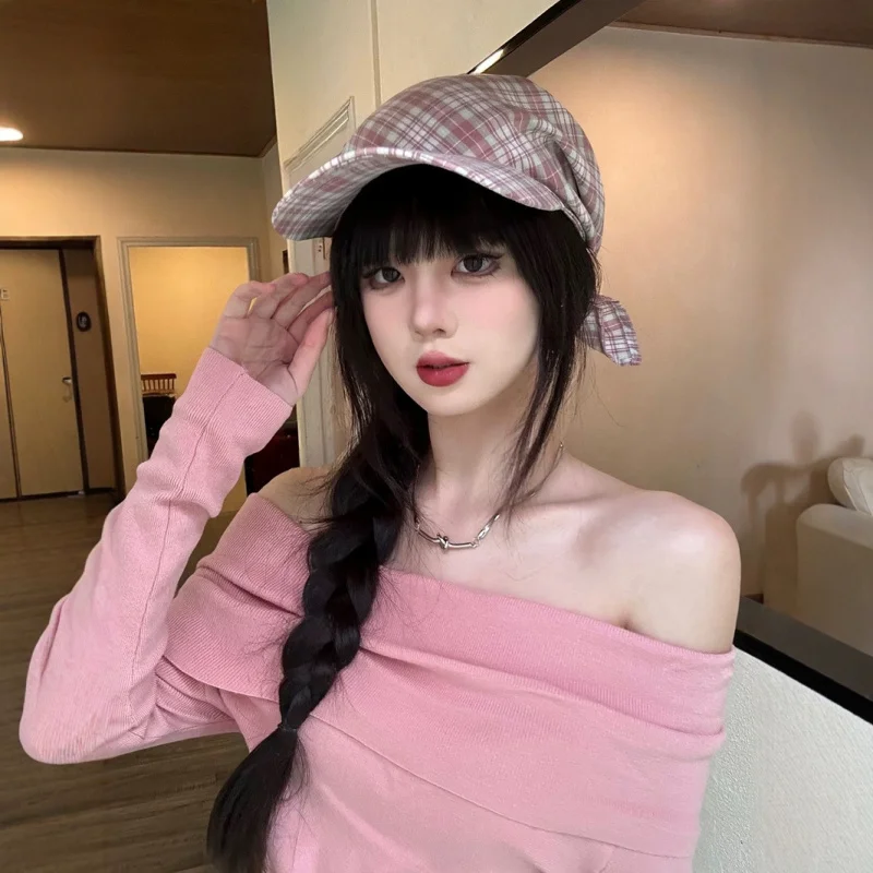 Girls Cotton Plaid Hat Spring Grid Lace-up Bandanas Hat Adjustable Baseball Cap Summer Korean Women Kawaii Artist Peaked Hats
Girls Cotton Plaid Hat Spring Grid Lace-up Bandanas Hat Adjustable Baseball Cap Summer Korean Women Kawaii Artist Peaked Hats