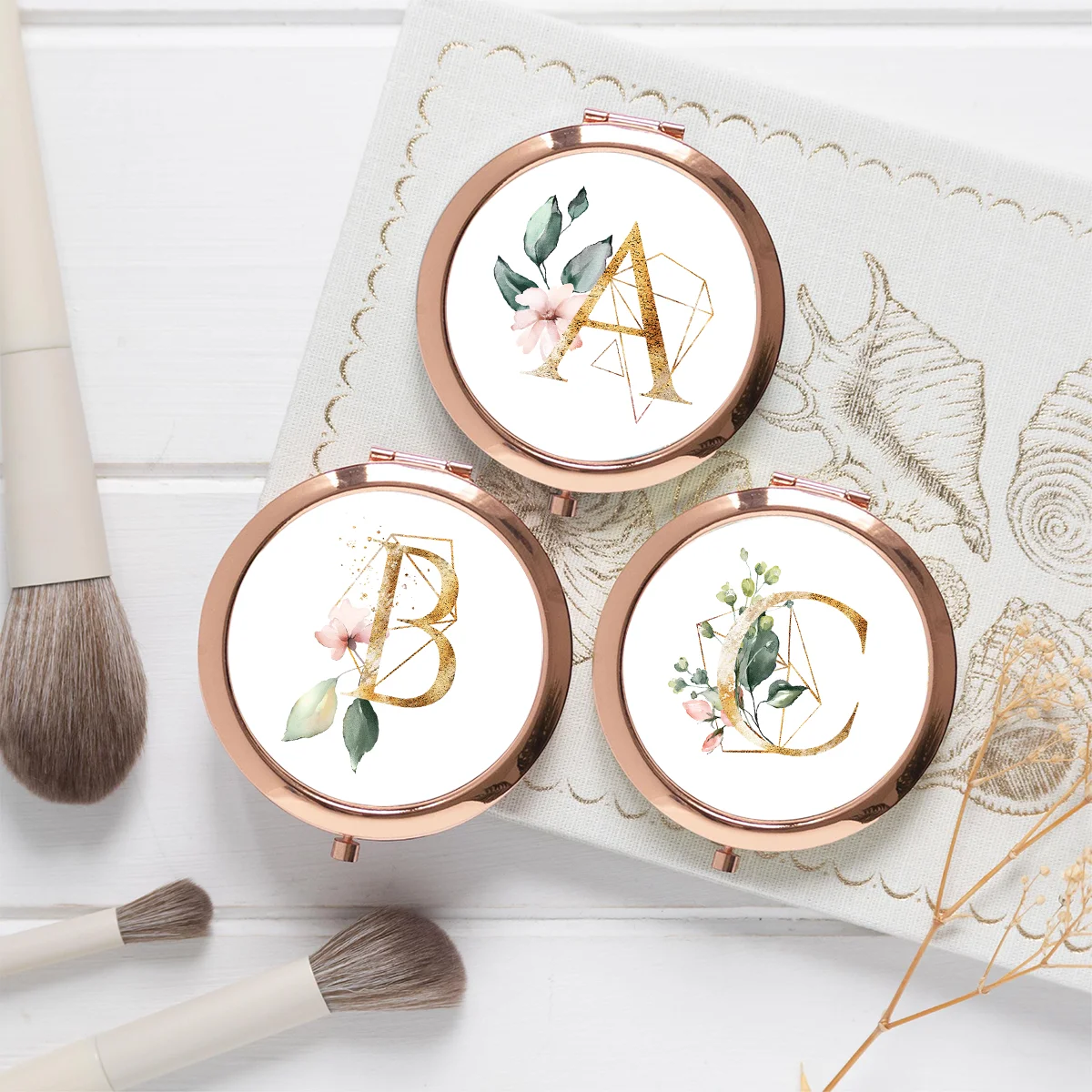Rose Gold Folding Compact Mirror with Initial Double-sided Portable Pocket Mirror, Personalized Travel Makeup Mirror for Women
Rose Gold Folding Compact Mirror with Initial Double-sided Portable Pocket Mirror, Personalized Travel Makeup Mirror for Women