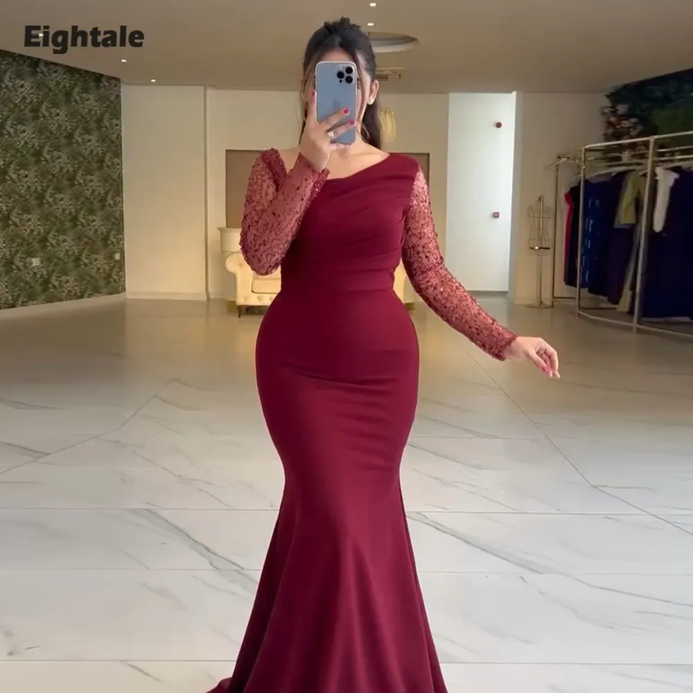 Eightale Burgundy Evening Dress V-Neck Prom Gown Customized Stretchy Long Sleeves Wedding Party Dress Mermaid Robes De Soirée
Eightale Burgundy Evening Dress V-Neck Prom Gown Customized Stretchy Long Sleeves Wedding Party Dress Mermaid Robes De Soirée
