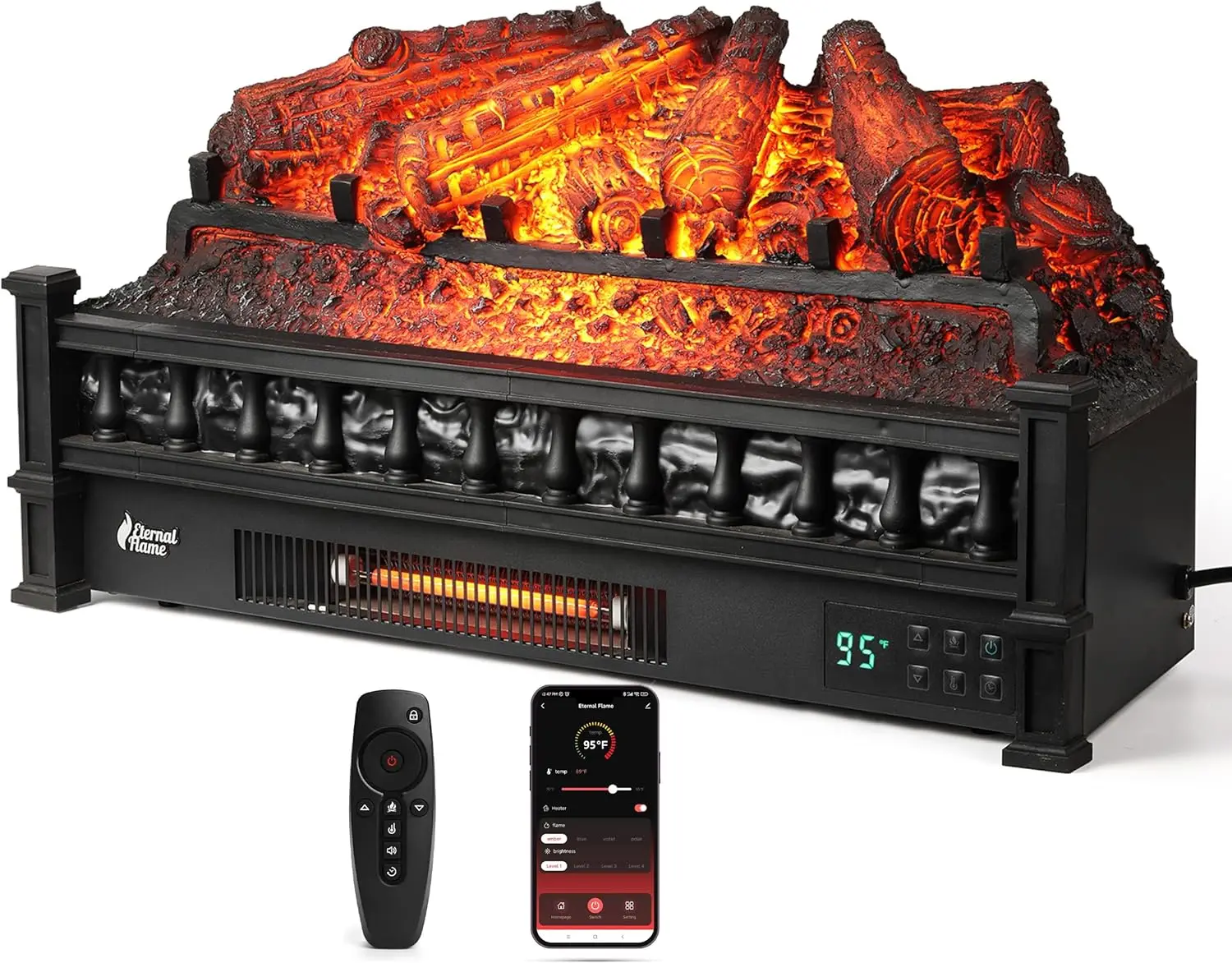 Living Room Pinewood Electric Fireplace, Black, Sound Crackling, Adjustable Flame, Remote Control, Thermostat and Timer
Living Room Pinewood Electric Fireplace, Black, Sound Crackling, Adjustable Flame, Remote Control, Thermostat and Timer