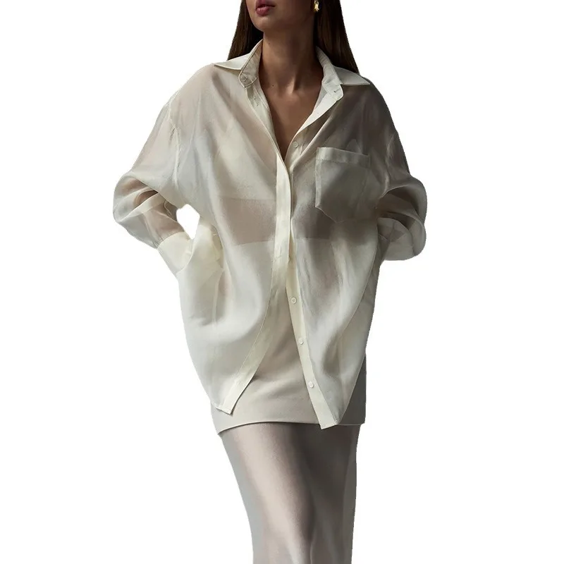 Silk Mesh Lapel Long Sleeved Shirt High Waist Splicing Half Skirt Two-piece Set 2 Piece Sets Womens Outfits
Silk Mesh Lapel Long Sleeved Shirt High Waist Splicing Half Skirt Two-piece Set 2 Piece Sets Womens Outfits
