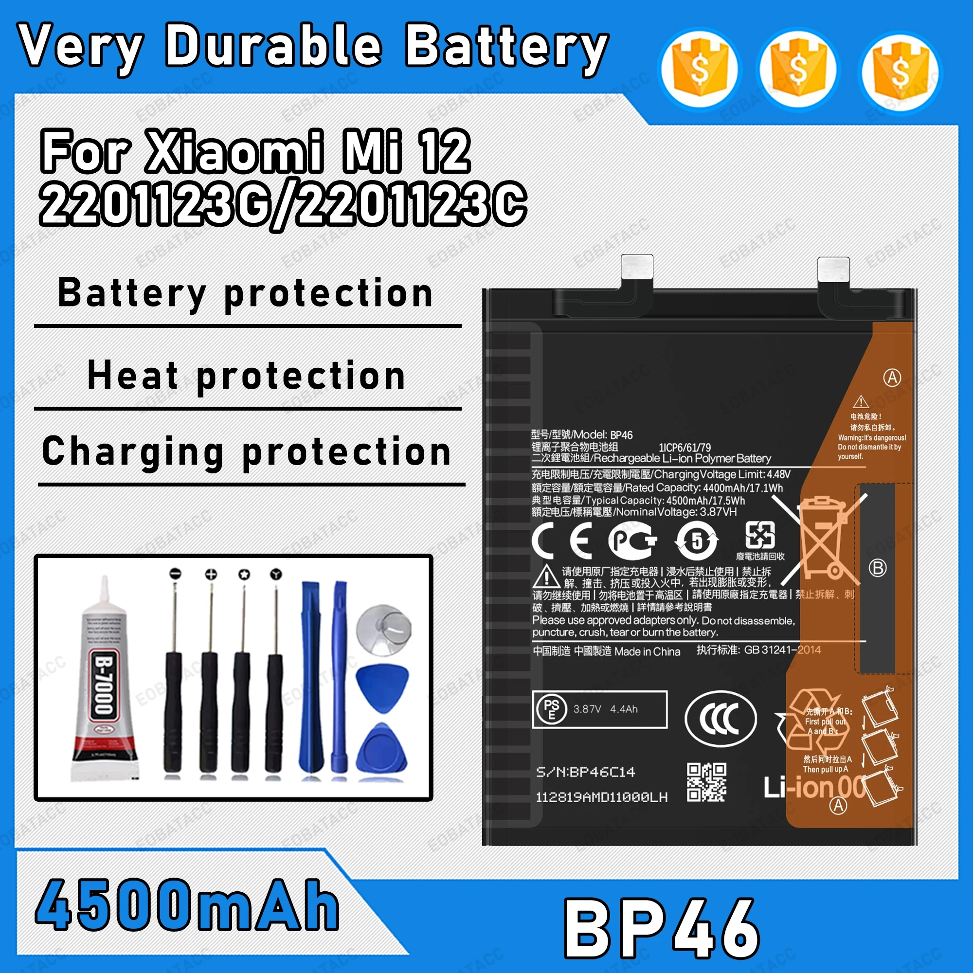 4500mAh 100% New BP46 Battery For Xiaomi Mi 12/22011230G Replacement Bateria+Free Tools
4500mAh 100% New BP46 Battery For Xiaomi Mi 12/22011230G Replacement Bateria+Free Tools