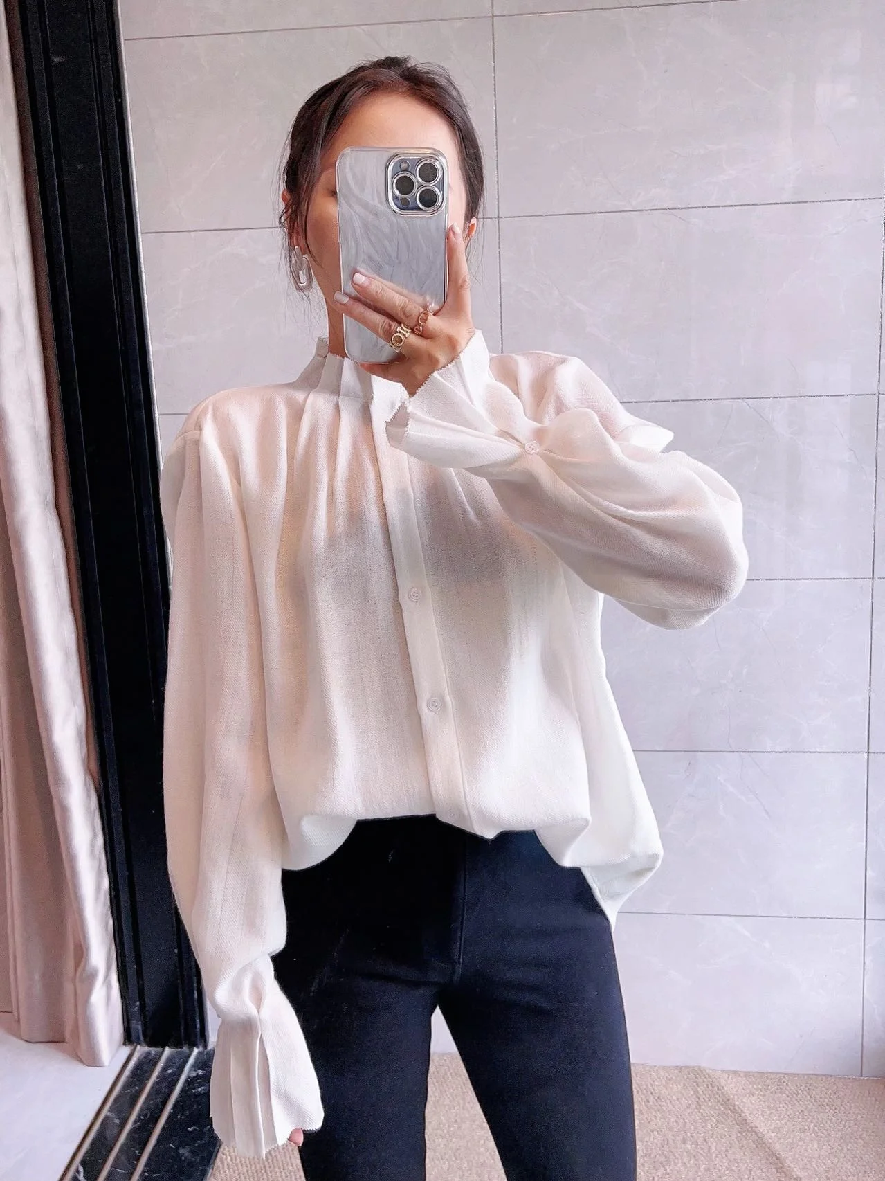 Princ Sle irt with Flared Sves High Quali Wool French Sle Straight Cut Breathable Thin Wool Blend Lace Collar
Princ Sle irt with Flared Sves High Quali Wool French Sle Straight Cut Breathable Thin Wool Blend Lace Collar