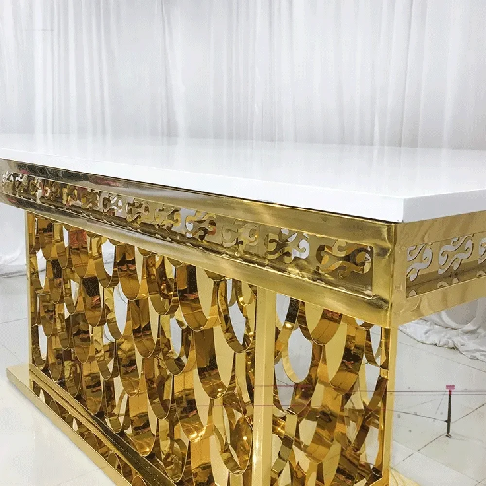 Hot sale golden stainless frame wedding table round dining table mdf top banquet table
Hot sale golden stainless frame wedding table round dining table mdf top banquet table
