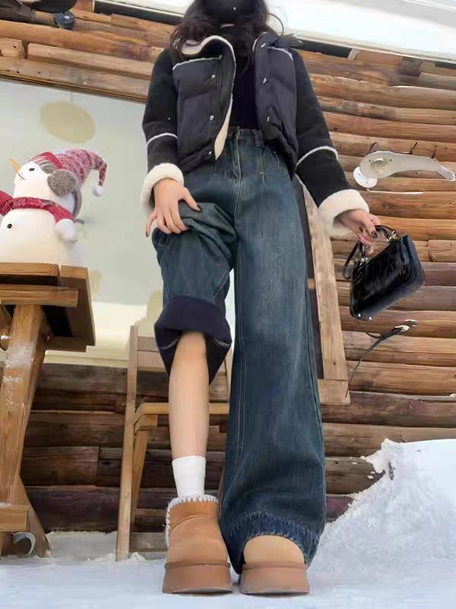 Джинсы женские больших размеров на флисовой подкладке, осенне-зимние, свободные, с высокой талией, прямые, широкие штанины, облегающие
Джинсы женские больших размеров на флисовой подкладке, осенне-зимние, свободные, с высокой талией, прямые, широкие штанины, облегающие