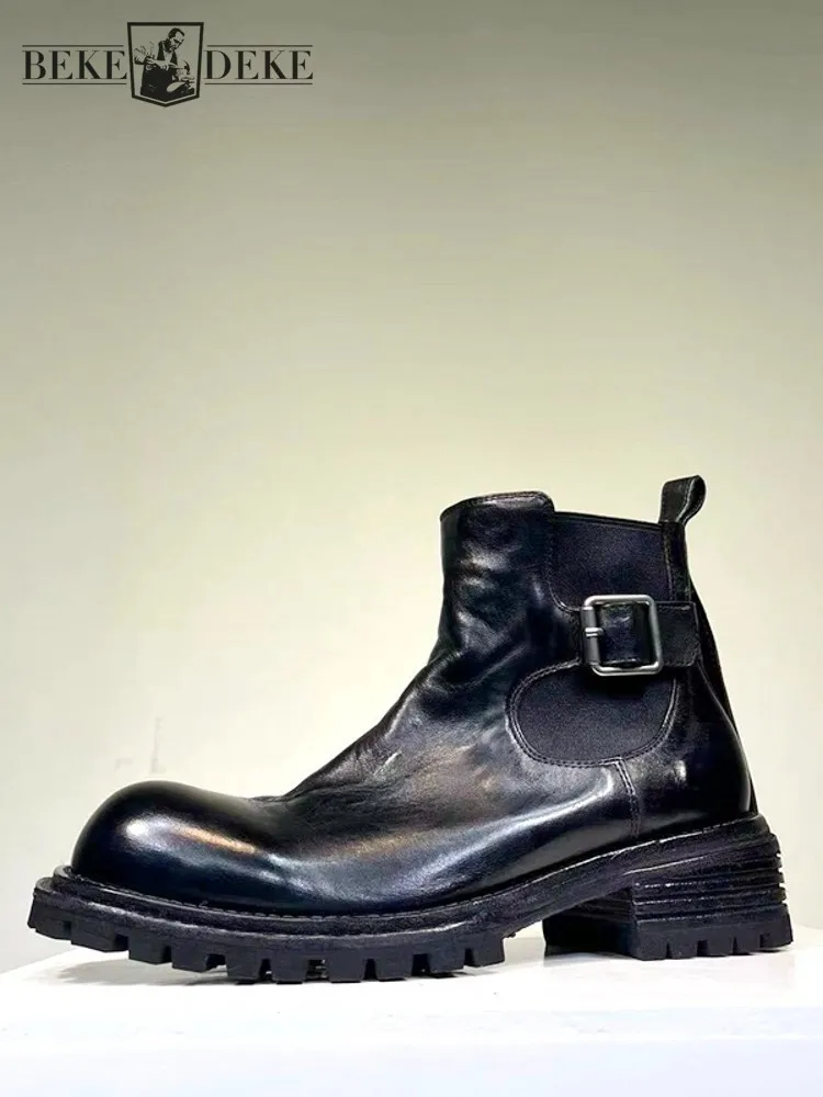 Vintage Men Round Toe Med Heels High Top Business Work Safety Shoes Chelsea Boots Buckle Horsehide Genuine Leather Ankle Boots
Vintage Men Round Toe Med Heels High Top Business Work Safety Shoes Chelsea Boots Buckle Horsehide Genuine Leather Ankle Boots