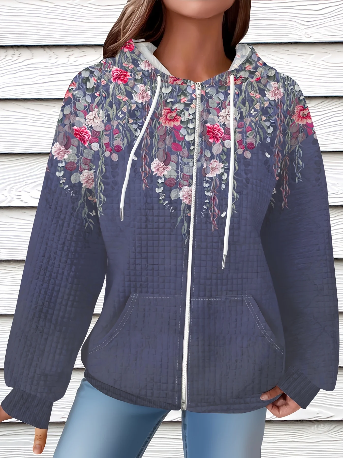 Printed Design Casual style floral patterned hooded jacket
Printed Design Casual style floral patterned hooded jacket