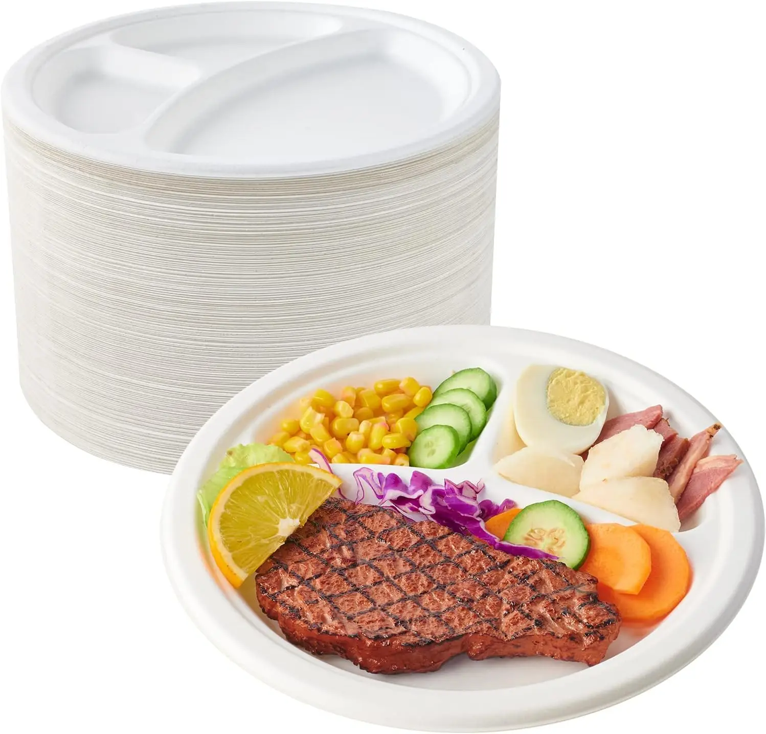 150 Pack 10 Inch Compostable 3 Compartment Plates, Heavy Duty Disposable Bagasse Plates for Party Dinner
150 Pack 10 Inch Compostable 3 Compartment Plates, Heavy Duty Disposable Bagasse Plates for Party Dinner