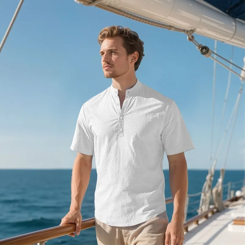 Summer Men's Short Sleeved T-shirt Casual Cotton and Linen Pocket Top Shirt Fashionable Business Top Breathable Sports T-shirt
Summer Men's Short Sleeved T-shirt Casual Cotton and Linen Pocket Top Shirt Fashionable Business Top Breathable Sports T-shirt