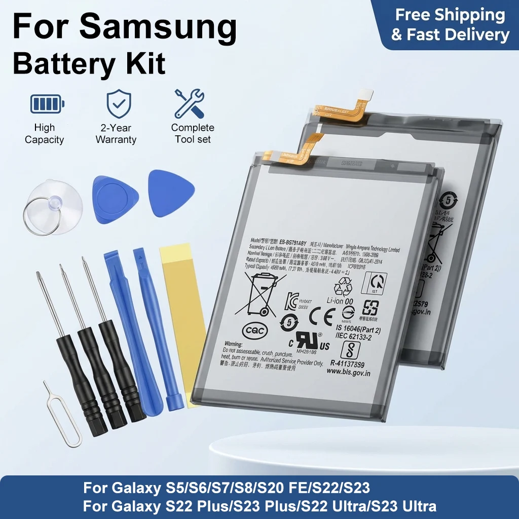 Replacement Battery For Samsung Galaxy S5 S6 S7 S8 S20 S22 S23 Edge Plus Ultra High Capacity Li-ion Battery with Tools Kit
Replacement Battery For Samsung Galaxy S5 S6 S7 S8 S20 S22 S23 Edge Plus Ultra High Capacity Li-ion Battery with Tools Kit