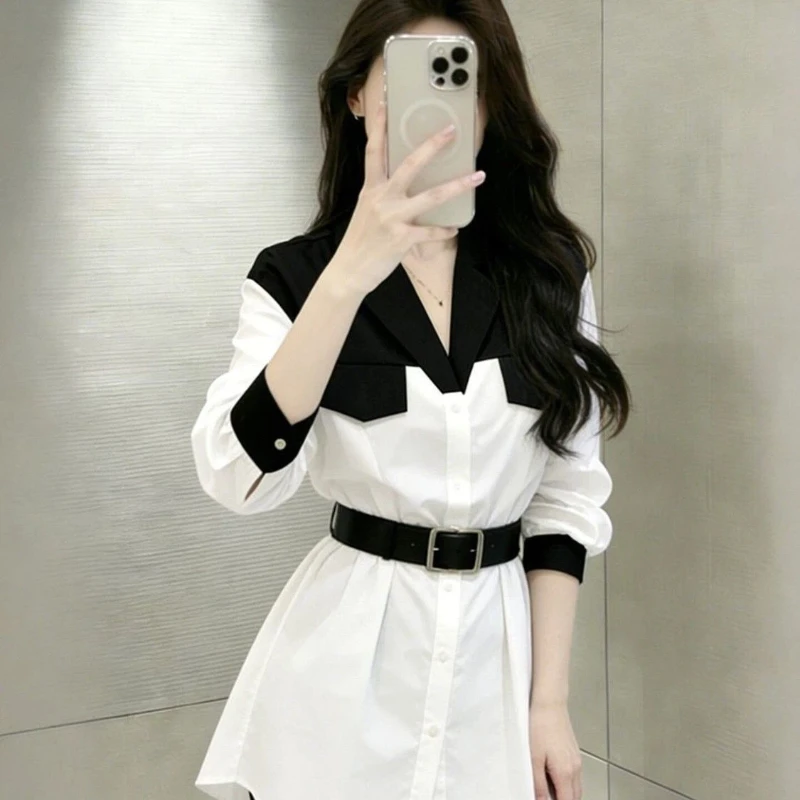 Summer Temperament Contrast Patchwork Button Blouse New Spring Autumn Long Sleeve Black White Elegant Shirt Tops Vintage Fashion
Summer Temperament Contrast Patchwork Button Blouse New Spring Autumn Long Sleeve Black White Elegant Shirt Tops Vintage Fashion