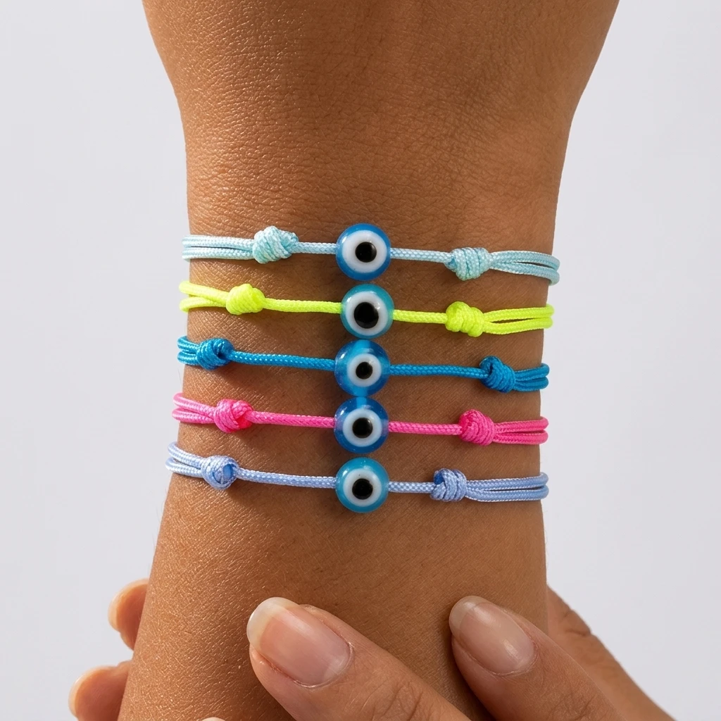 5pcs Plastic Bohemian Evil Eye Cord Chain Bracelet Set Adjustable Round Beaded Wrist Jewelry For Women
5pcs Plastic Bohemian Evil Eye Cord Chain Bracelet Set Adjustable Round Beaded Wrist Jewelry For Women