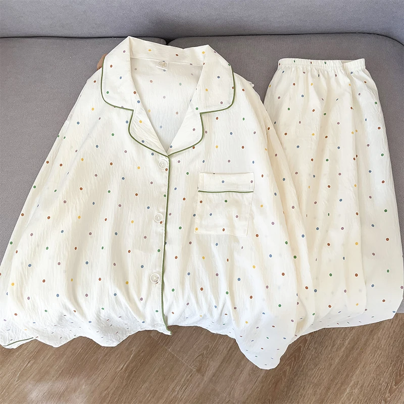 New Spring Casual Dot Print Women's Pajamas Set Korean Popular Women's Sleep & Lounge Lapel Neck Simple Sleepwear for Sleeping
New Spring Casual Dot Print Women's Pajamas Set Korean Popular Women's Sleep & Lounge Lapel Neck Simple Sleepwear for Sleeping