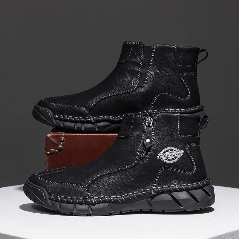 Men's Motorcycle Leather Boots British Style Round Head High Top Shoes Side Zip Walking Casual Platform Boots Bota Masculina
Men's Motorcycle Leather Boots British Style Round Head High Top Shoes Side Zip Walking Casual Platform Boots Bota Masculina