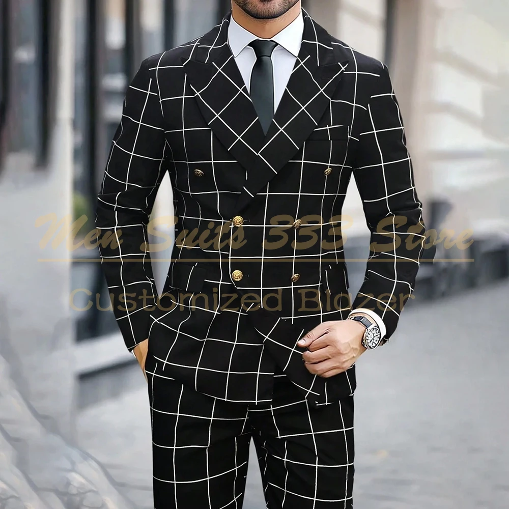 High Quality Black Men's Suits Fashion Double Breasted Peak Lapel Male Clothing Custozmied 2 Piece Jacket Pants Sets Costume
High Quality Black Men's Suits Fashion Double Breasted Peak Lapel Male Clothing Custozmied 2 Piece Jacket Pants Sets Costume