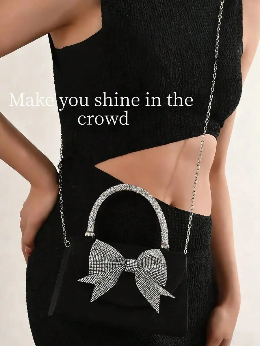 Black Satin Flap Clutch Evening Bag With Rhinestone Bow Chain Shoulder Handbag For Party Wedding
Black Satin Flap Clutch Evening Bag With Rhinestone Bow Chain Shoulder Handbag For Party Wedding