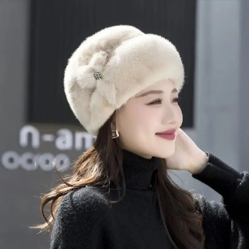 Winter Hat Faux Rabbit Fur Flower Bucket cap Outdoor windproof Thickened Hat Luxury Elegant Plush Middle-aged Cap top hat
Winter Hat Faux Rabbit Fur Flower Bucket cap Outdoor windproof Thickened Hat Luxury Elegant Plush Middle-aged Cap top hat