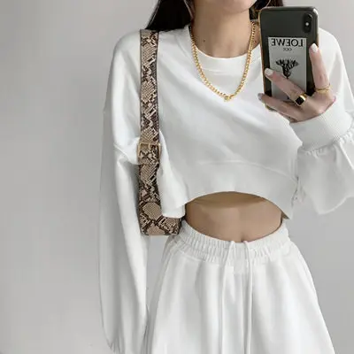 Irregular Design Short Women's Sweatshirt round Neck Casual Slim Fit Korean Style Commute Wind Long Sleeve Short Length
Irregular Design Short Women's Sweatshirt round Neck Casual Slim Fit Korean Style Commute Wind Long Sleeve Short Length