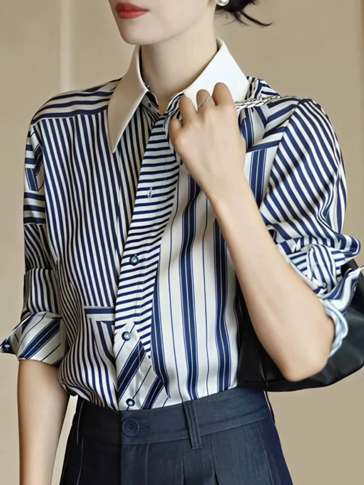 Color Blo Полосатый воротник Длинный све Женский irt Осенний модный повседневный деловой костюм Straight Cut Premium Feel
Color Blo Полосатый воротник Длинный све Женский irt Осенний модный повседневный деловой костюм Straight Cut Premium Feel