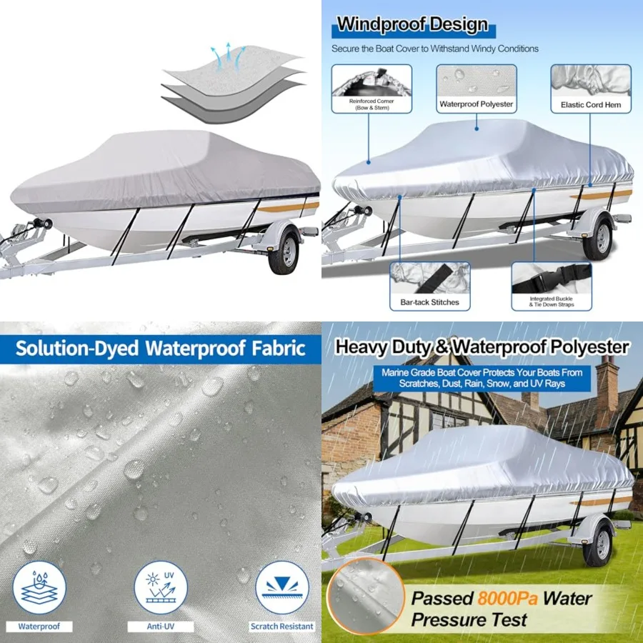 Trailerable Boat Cover- 17'-19' Heavy Duty Waterproof Tarp Covers with Storage Bag, Fits V-Hull, Fish&Ski, Pro-Style, Fishing, Runabout, Bass Boats, up to 17ft-19ft Long X 96" Wide
Trailerable Boat Cover- 17'-19' Heavy Duty Waterproof Tarp Covers with Storage Bag, Fits V-Hull, Fish&Ski, Pro-Style, Fishing, Runabout, Bass Boats, up to 17ft-19ft Long X 96" Wide