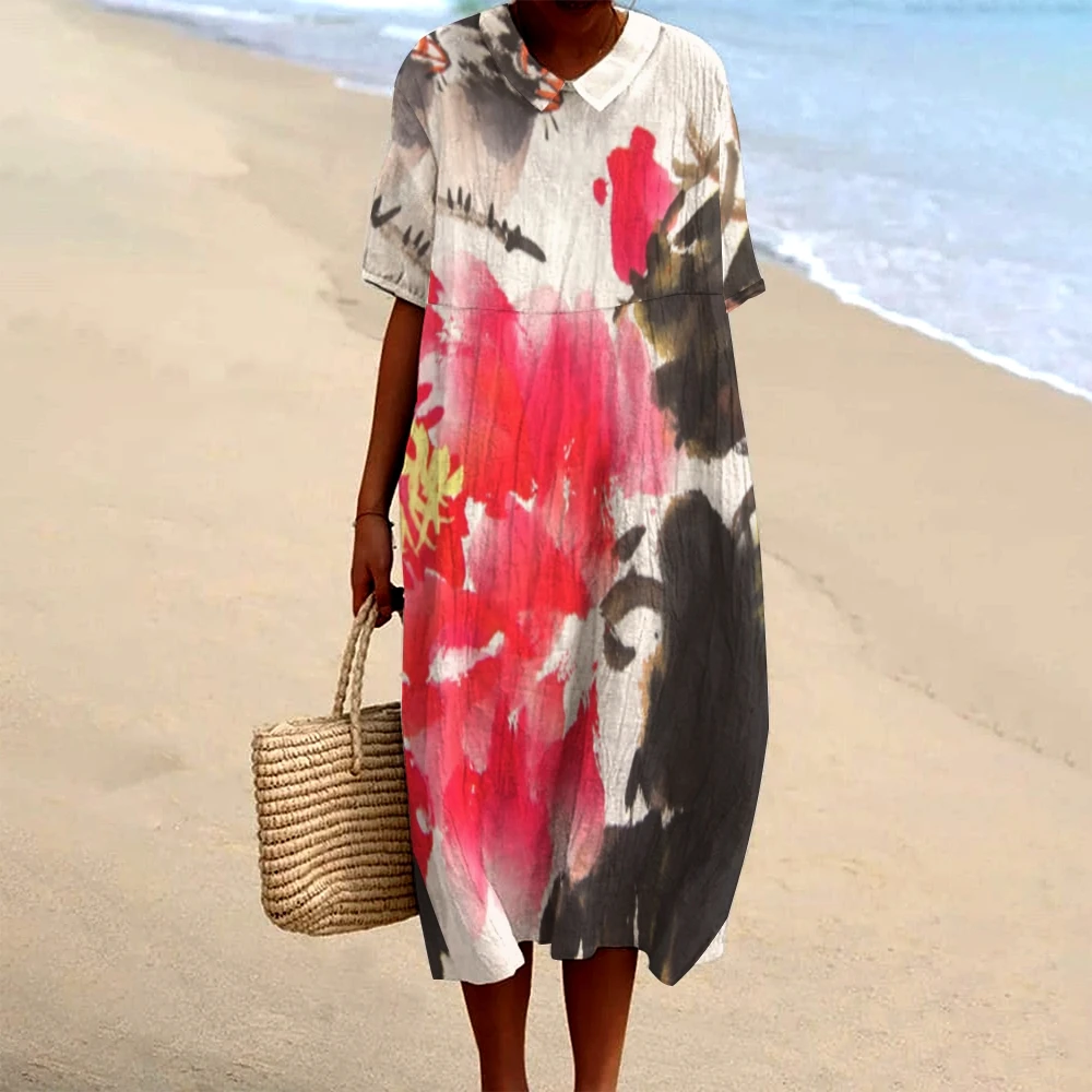 Casual Women's Dresses Ink Painting With Large Flower Print Outfits Full Printing Side Hidden Pocket Design Back Buttons Frock
Casual Women's Dresses Ink Painting With Large Flower Print Outfits Full Printing Side Hidden Pocket Design Back Buttons Frock
