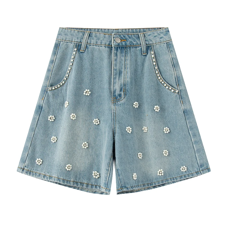 High-end Blue Shorts Women's 2025 New Heavy Industry Beading Five Quarter Pants Fashion High Waisted Loose Denim Half Pants
High-end Blue Shorts Women's 2025 New Heavy Industry Beading Five Quarter Pants Fashion High Waisted Loose Denim Half Pants