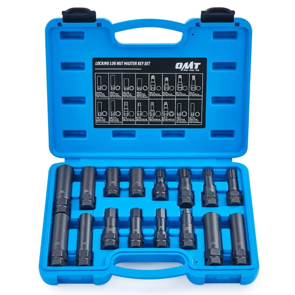 16-Piece Locking Lug Nut Removal Kit with SAE & Metric Keys for Mechanics, Scratch-Free Design
16-Piece Locking Lug Nut Removal Kit with SAE & Metric Keys for Mechanics, Scratch-Free Design