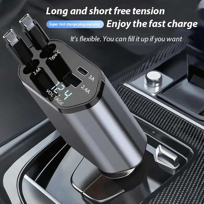 Retractable Car Charger with Starlight Type-C 120W Car Charger Adapter 4 in 1 Car Phone Charger with 2 USB Ports Star Top Light
Retractable Car Charger with Starlight Type-C 120W Car Charger Adapter 4 in 1 Car Phone Charger with 2 USB Ports Star Top Light