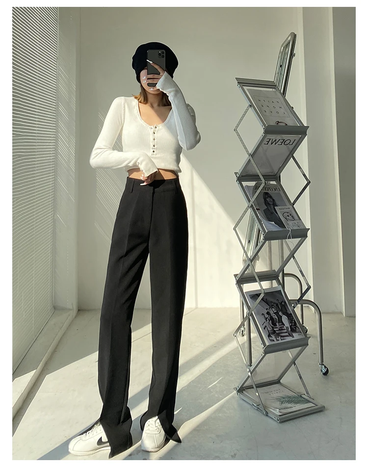 Винтажные длинные расклешенные брюки женские корейские уличные сексуальные брюки с высокой эластичной резинкой на талии женские длинные брюки с разрезом белого и черного цвета
Винтажные длинные расклешенные брюки женские корейские уличные сексуальные брюки с высокой эластичной резинкой на талии женские длинные брюки с разрезом белого и черного цвета