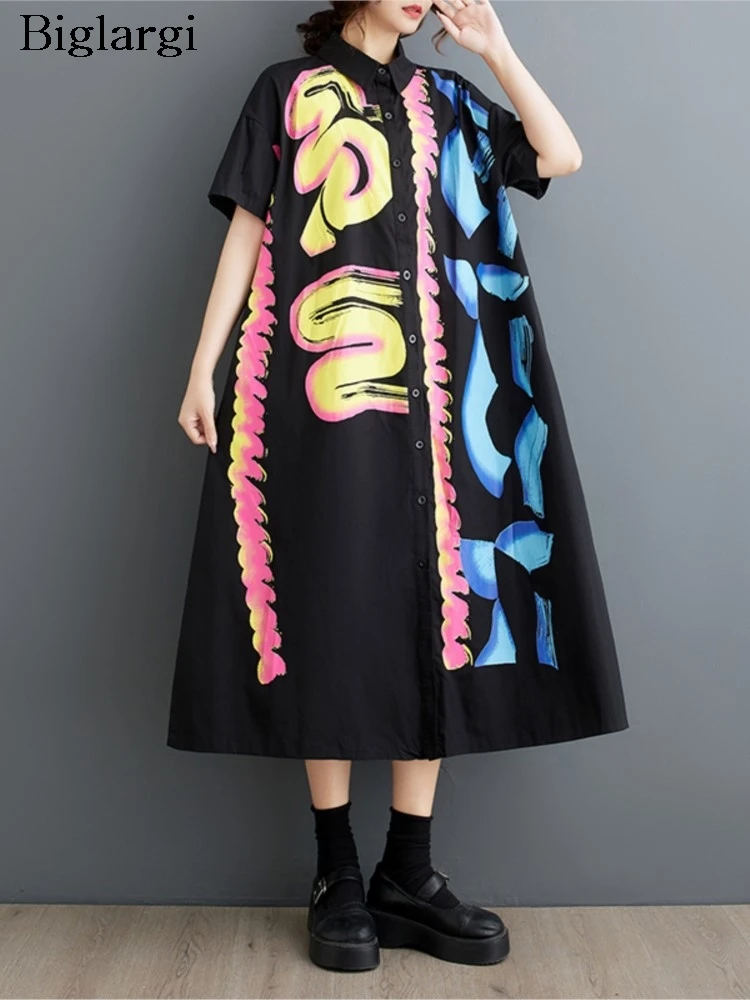 Oversized Summer Midi Shirt Dress Women Irregular Graffiti Print Fashion Ruffle Pleated Ladies Dresses Loose Casual Woman Dress
Oversized Summer Midi Shirt Dress Women Irregular Graffiti Print Fashion Ruffle Pleated Ladies Dresses Loose Casual Woman Dress