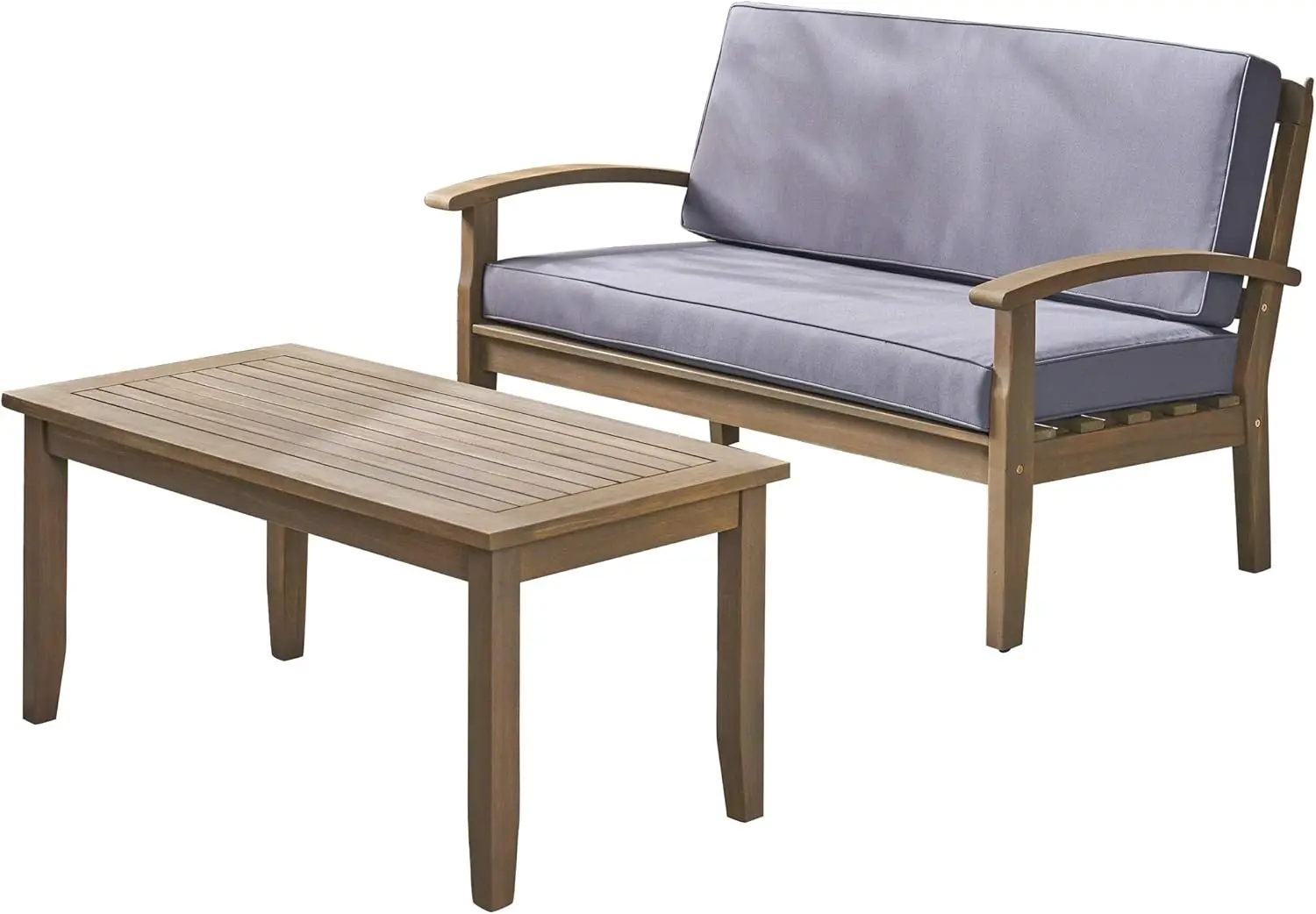 Keanu Outdoor Acacia Wood Loveseat and Coffee Table, Gray
Keanu Outdoor Acacia Wood Loveseat and Coffee Table, Gray