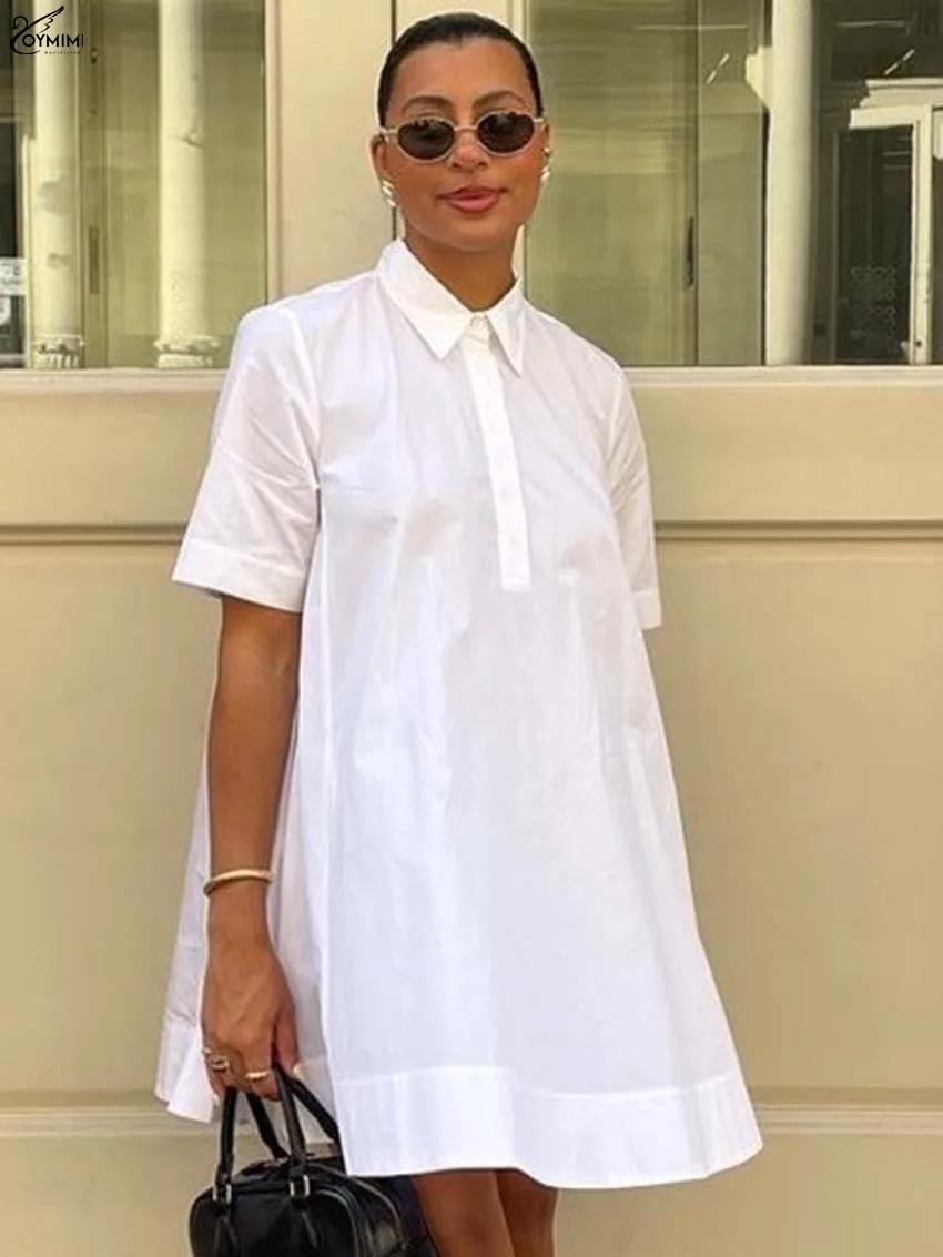 Oymimi Elegant White Cotton Dresses 2025 Woman Fashion Turn-Down Collar Half Sleeve Button Dress Casual Loose Mini Dress Female
Oymimi Elegant White Cotton Dresses 2025 Woman Fashion Turn-Down Collar Half Sleeve Button Dress Casual Loose Mini Dress Female