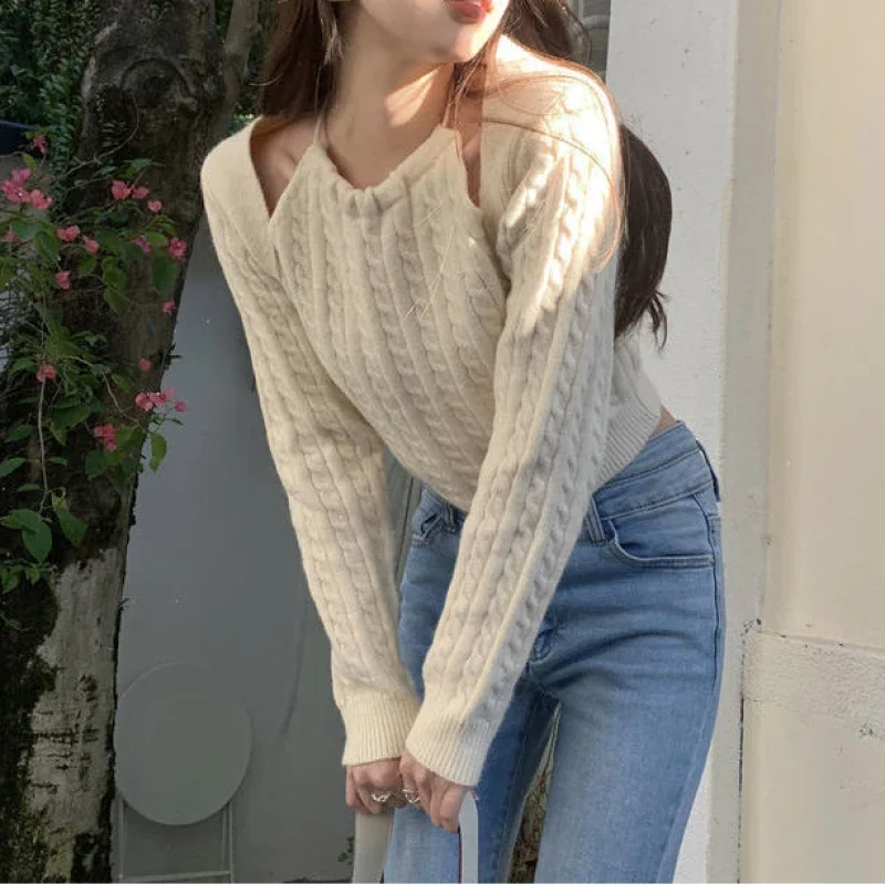 Casual Knitted Sweater Women Korean Fashion Fake Two Pullover Office Lady 2025 Spring Elegant Long Sleeve Crop Tops Pure Color
Casual Knitted Sweater Women Korean Fashion Fake Two Pullover Office Lady 2025 Spring Elegant Long Sleeve Crop Tops Pure Color