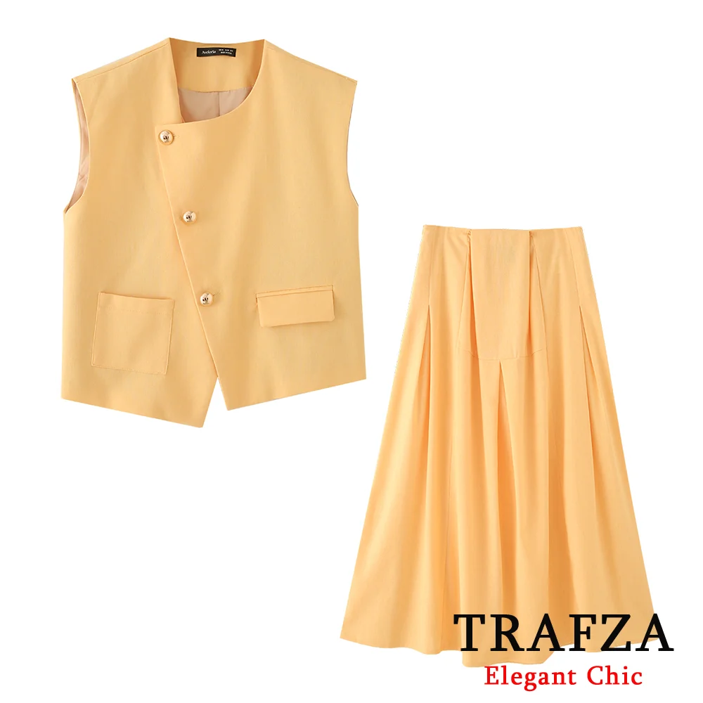 TRAFZA Elegant Chic Skirts Set Women's Asymmetrical Vest Or Pleated Skirt Fashion Spring Summer Commute Lady High Street Set
TRAFZA Elegant Chic Skirts Set Women's Asymmetrical Vest Or Pleated Skirt Fashion Spring Summer Commute Lady High Street Set