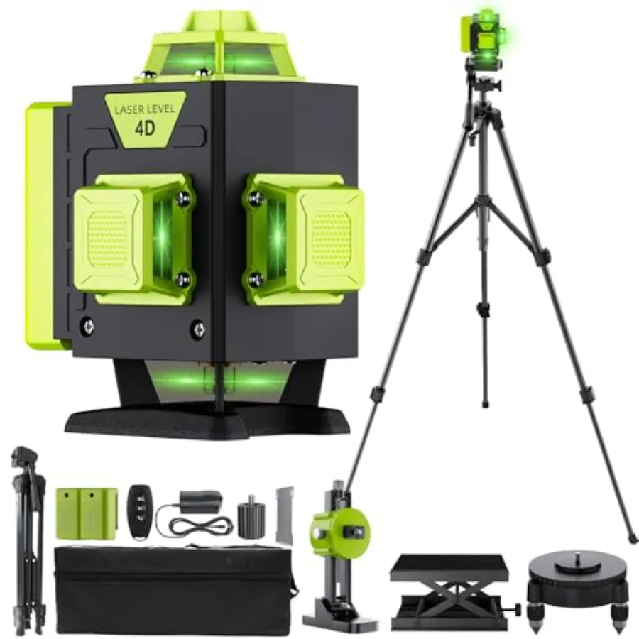 Laser Level 360 Self Leveling with Tripod: 4x360° Cross Green Line Laser - 4D Laser Leveler Tool with 2PCS Lithium Batteries fo
Laser Level 360 Self Leveling with Tripod: 4x360° Cross Green Line Laser - 4D Laser Leveler Tool with 2PCS Lithium Batteries fo
