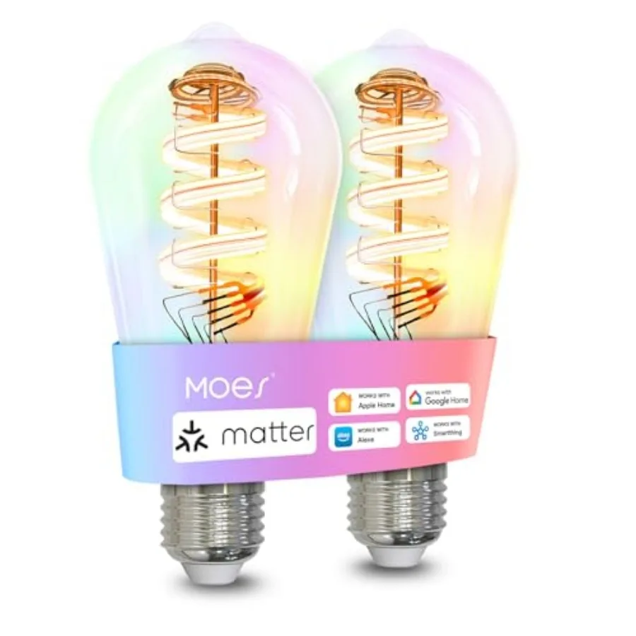 Matter WiFi ST64 Edison Smart Bulbs Color Changing Light Bulb 16 Million RGB Colors and Tunable White Works with Apple Home Ale
Matter WiFi ST64 Edison Smart Bulbs Color Changing Light Bulb 16 Million RGB Colors and Tunable White Works with Apple Home Ale