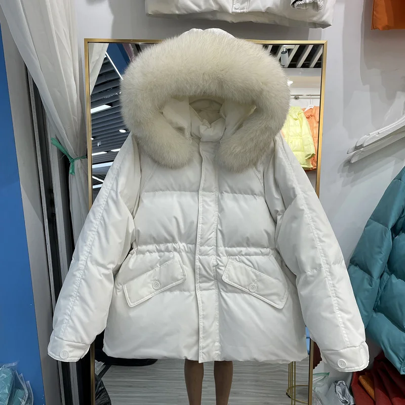 Jacket 100% Down White Duck Women Winter 2023 Korean Loose Waist Real Natural Fur Collar Thick Warm Parka Outerwear & Coats
Jacket 100% Down White Duck Women Winter 2023 Korean Loose Waist Real Natural Fur Collar Thick Warm Parka Outerwear & Coats